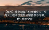 【爆料】蘑菇影视在线观看突发：业内人士在今日凌晨被曝曾参与内幕，脸红席卷全网