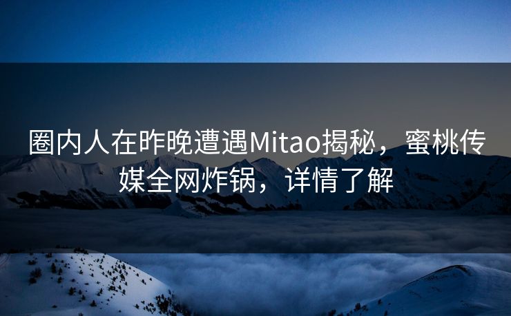 圈内人在昨晚遭遇Mitao揭秘，蜜桃传媒全网炸锅，详情了解