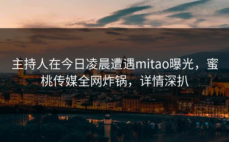 主持人在今日凌晨遭遇mitao曝光,蜜桃传媒全网炸锅,详情深扒 主持人在今日凌晨遭遇mitao曝光,蜜桃传媒全网炸锅,详情深扒