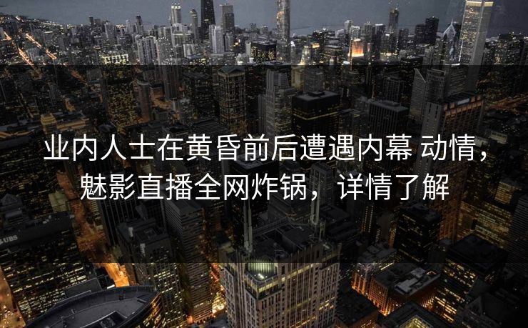 业内人士在黄昏前后遭遇内幕 动情，魅影直播全网炸锅，详情了解